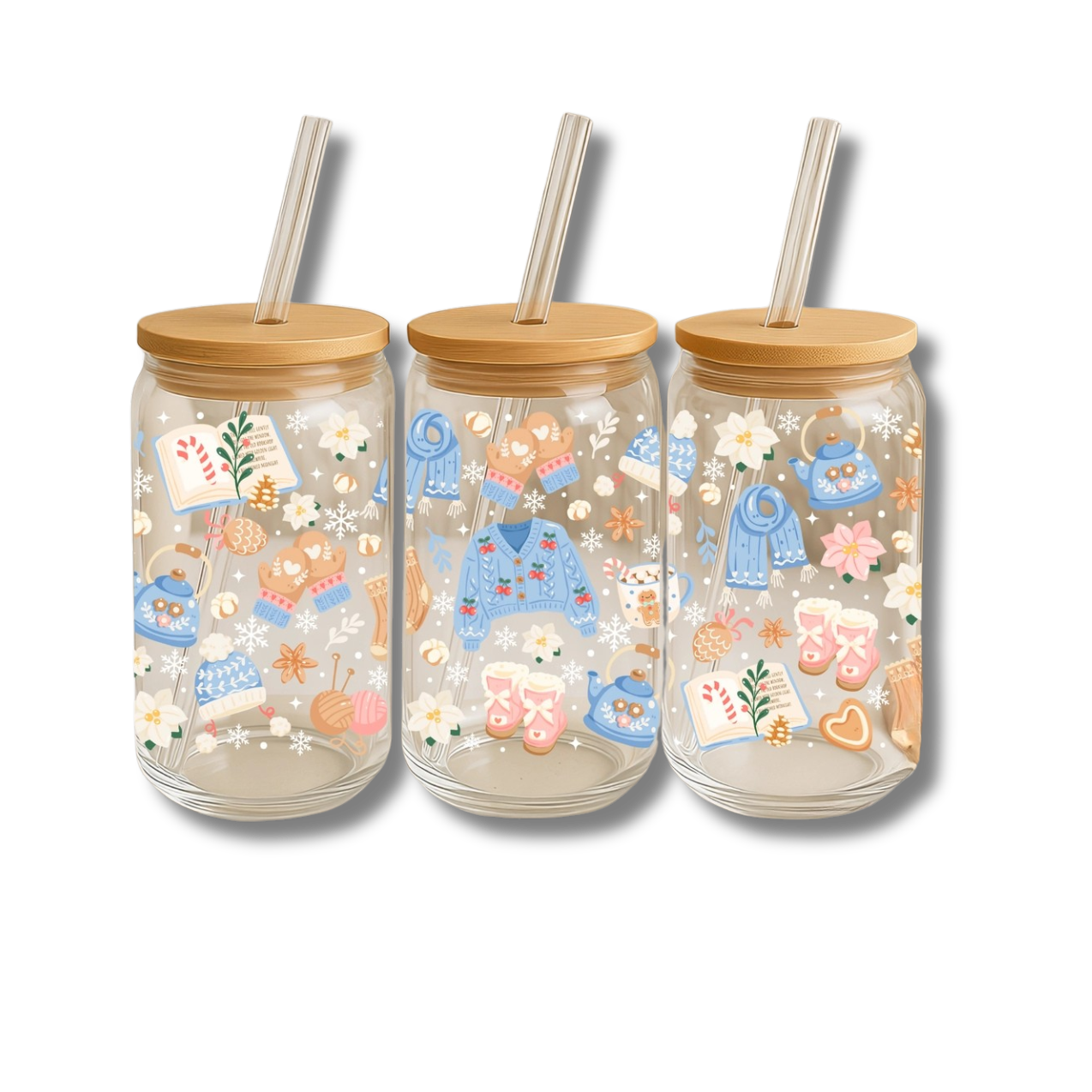 Cosy Bookish Christmas 16oz Glass Tumbler