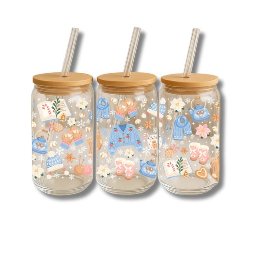 Cosy Bookish Christmas 16oz Glass Tumbler